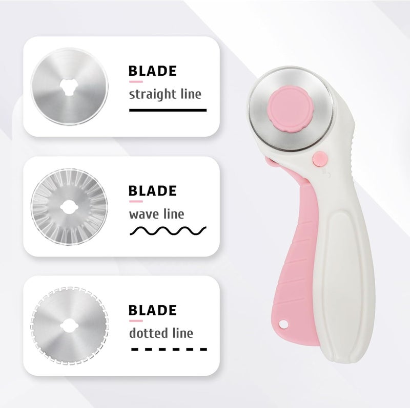 MANUFORE Left-Handed Sewing Tool Kit -8.5in Lefty Fabric Scissors, 4.5in Thread Trimmers, Rotary Cutter with 3 Replacement Blades - Pink Set for Quilters, Crafters, and DIY Projects - Image 3